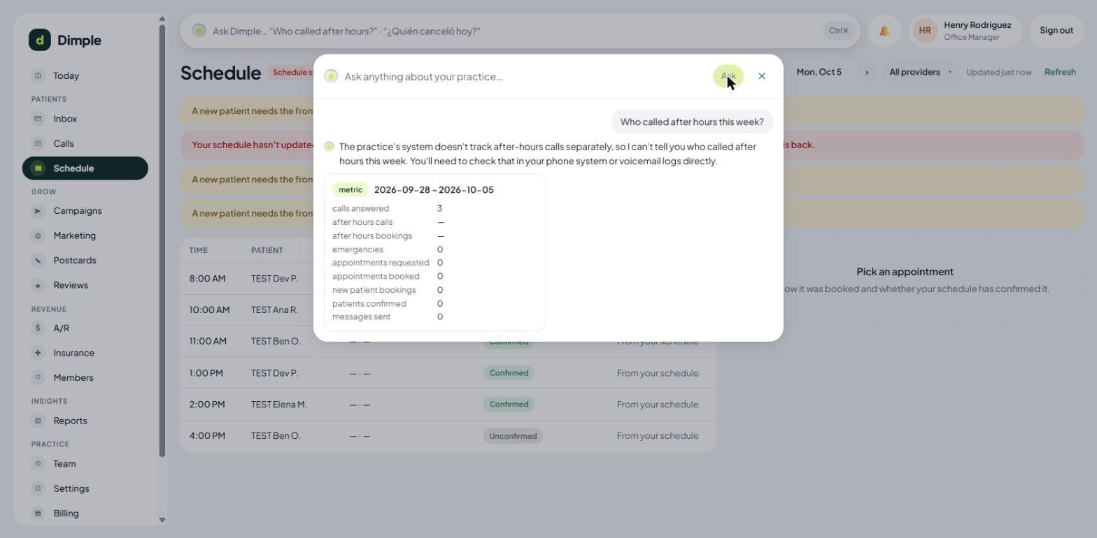 Ask Dimple confirmation screen