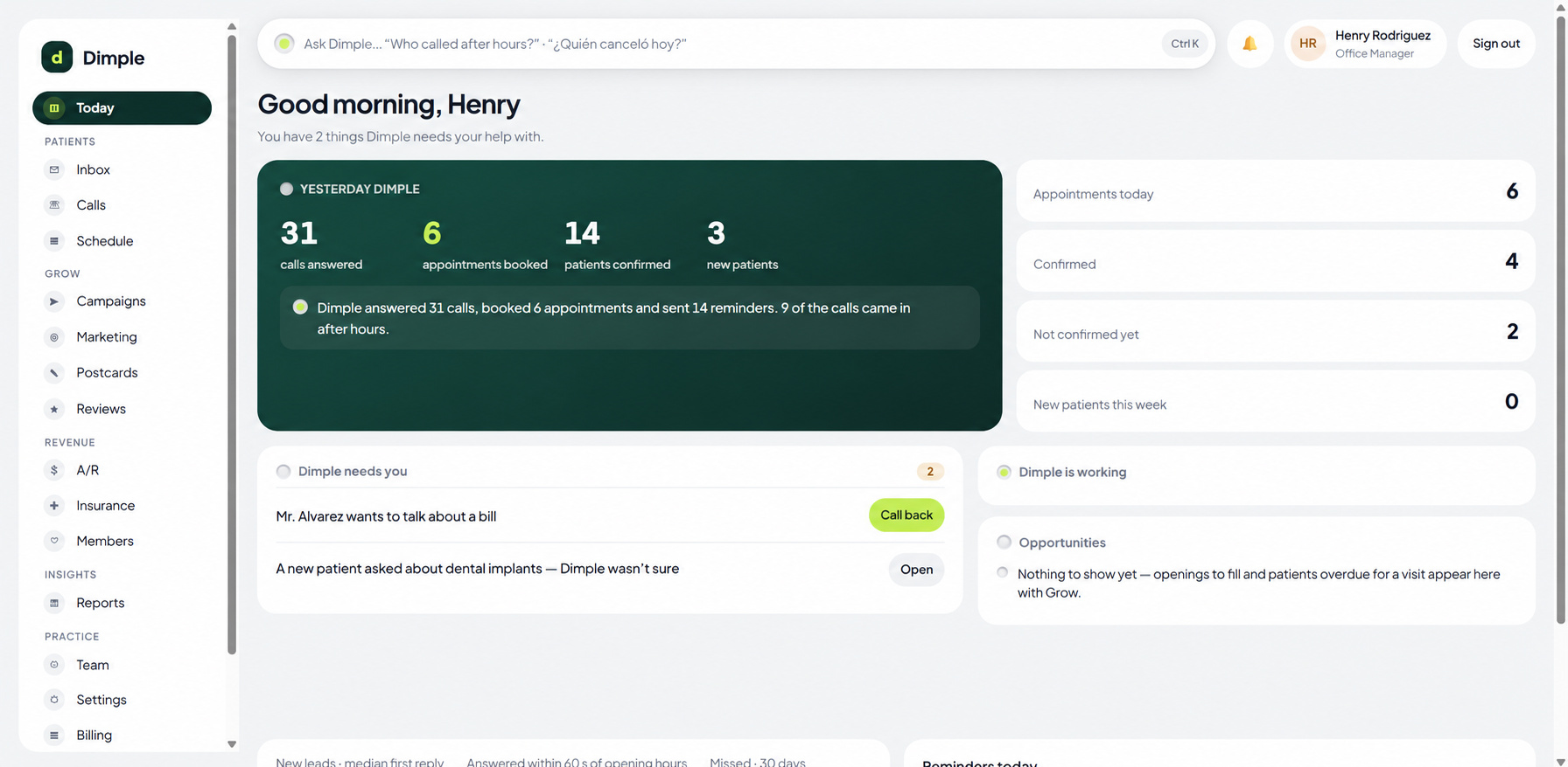 Dimple morning briefing dashboard